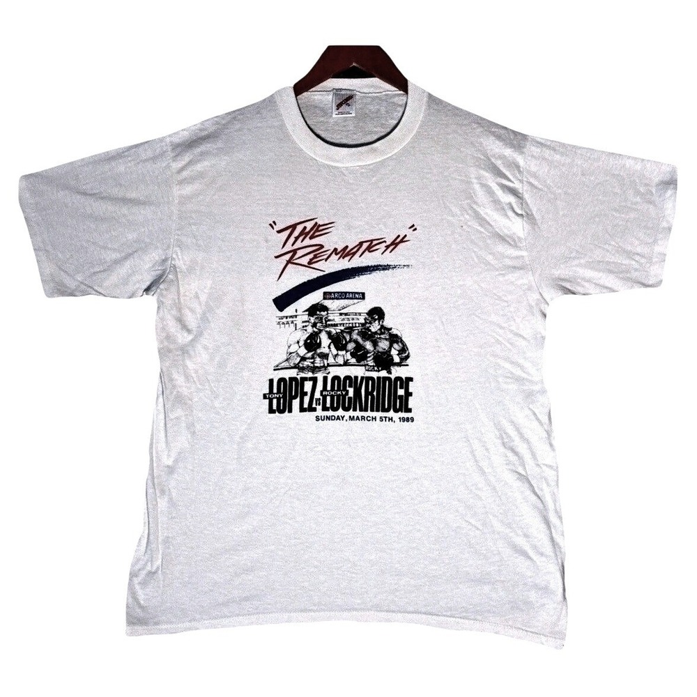 Vintage 1989 Tony Lopez vs Rocky Lockridge Boxing T-Shirt The Rematch XL Jerzees